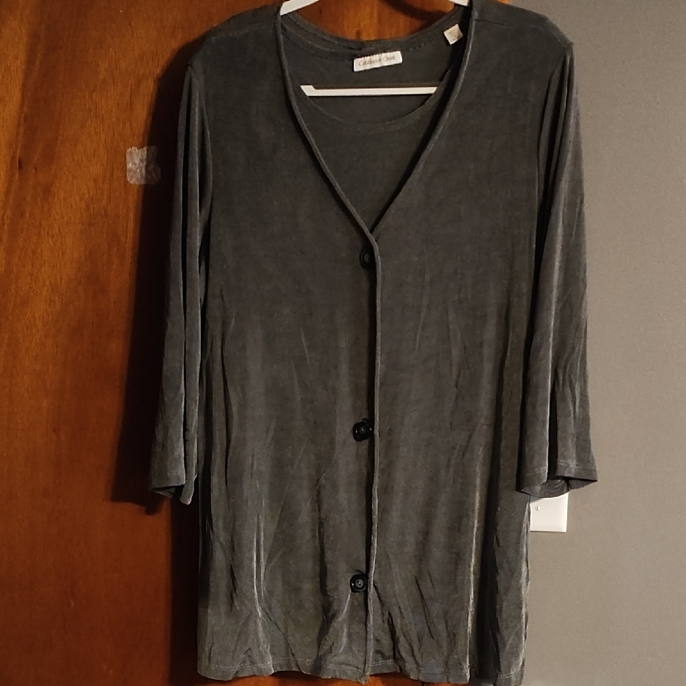 Gray Button-Up Cardigan & tunic